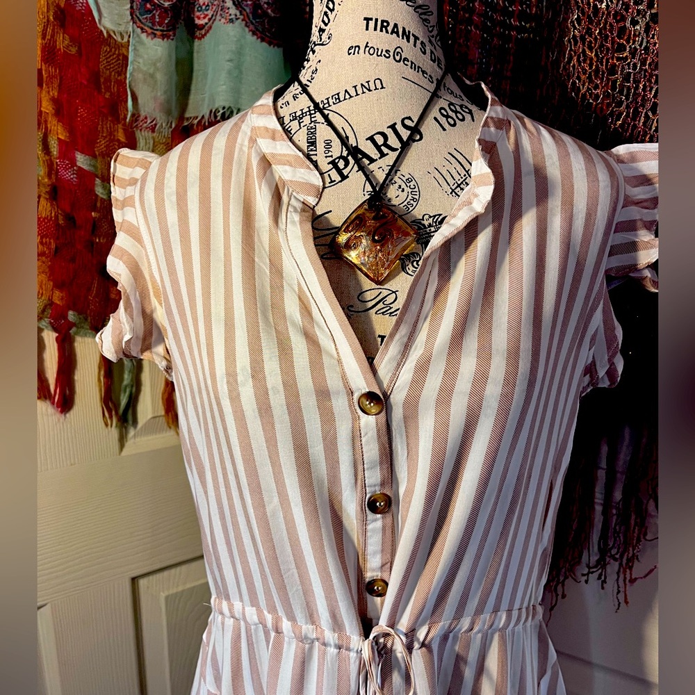 Aakaa Pink and White Striped Mini Dress